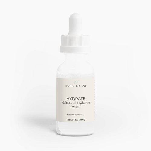 Bottle of Hydrate Multi-Level Hydration Serum by Bare Element on a white background
